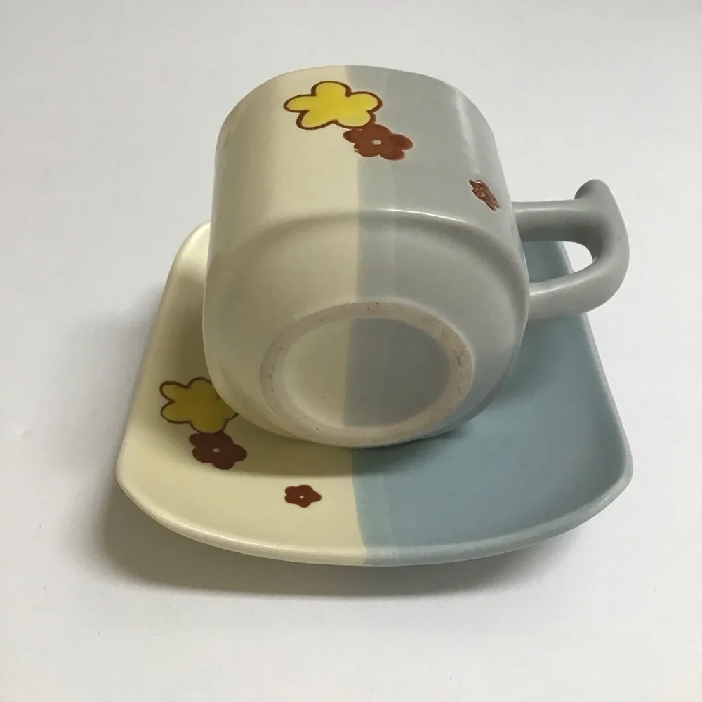 Japanese Pottery Espresso Coffee Cup & Saucer Tea Cup Mod Cherry Blossom Floral
